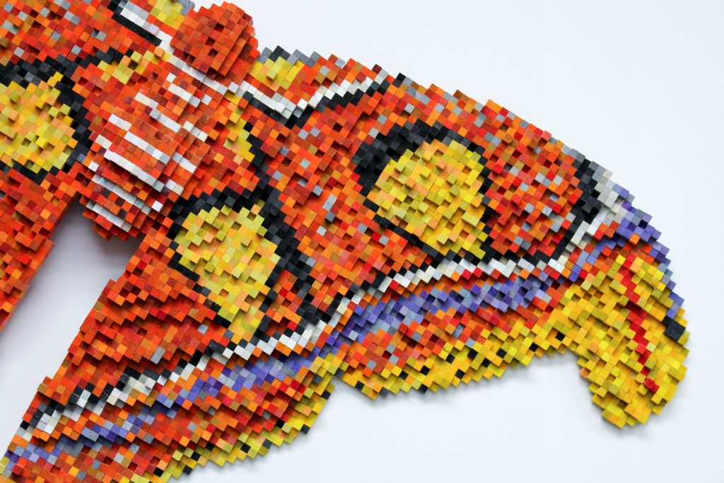 Atlas Moth
(2015) detail 19.5 x 37 x 3.25 inches. Bass wood, ink, acrylic paint